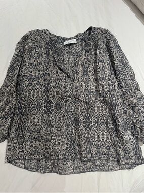 Lola & Sophie Black & Cream Printed V Neck womens Blouse XS